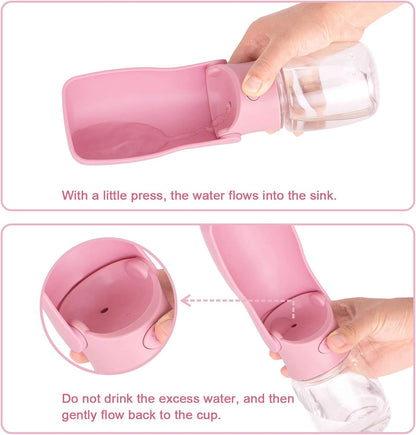 Portable Dog Water Bottle, Foldable Dog Water Bottle Leak Proof Dispenser for Puppy Small Medium Large Dogs, Pet Drink Cup for Walking Hiking Traveling(Pink,12oz)