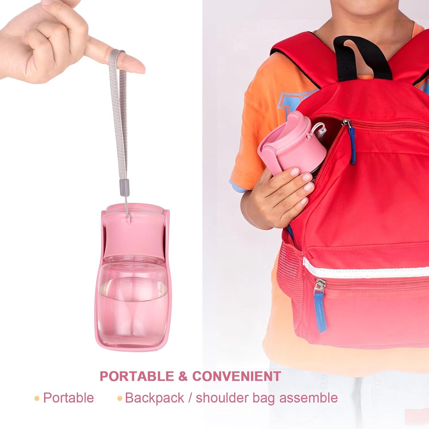 Portable Dog Water Bottle, Foldable Dog Water Bottle Leak Proof Dispenser for Puppy Small Medium Large Dogs, Pet Drink Cup for Walking Hiking Traveling(Pink,12oz)