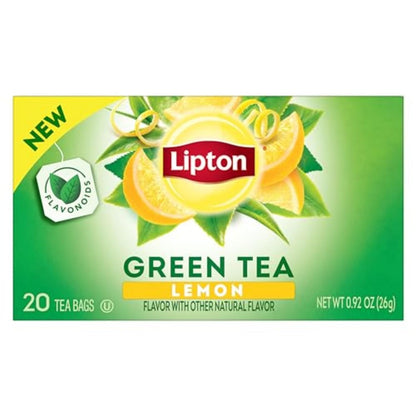 Lemon Green Tea Bags, Flavored, Unsweetened Teabags for Hot Tea or Iced Tea with Caffeine and Flavonoids, 20 Total Tea Bags