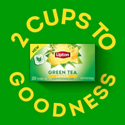 Lemon Green Tea Bags, Flavored, Unsweetened Teabags for Hot Tea or Iced Tea with Caffeine and Flavonoids, 20 Total Tea Bags
