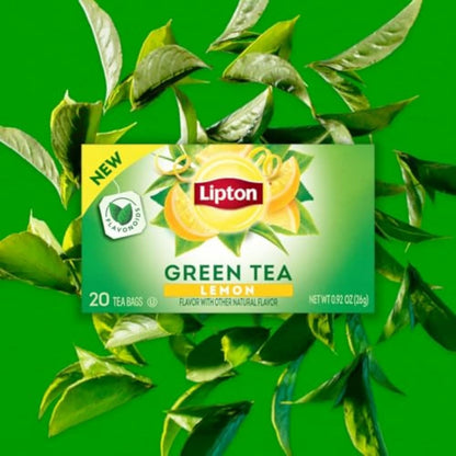 Lemon Green Tea Bags, Flavored, Unsweetened Teabags for Hot Tea or Iced Tea with Caffeine and Flavonoids, 20 Total Tea Bags