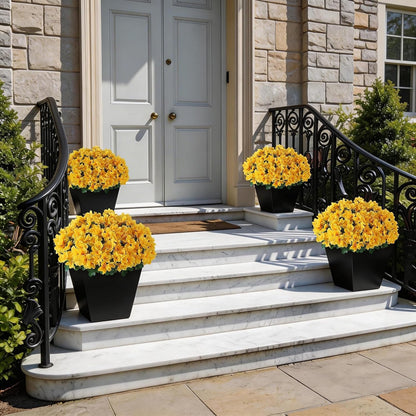 8 Bundles 16" Artificial Azalea Flower Bouquet for Front Door(Yellow) | Fake Resistant Silk Flower Branches, for Farmhouse Garden Patio Front Porch Spring Summer Outside Decor