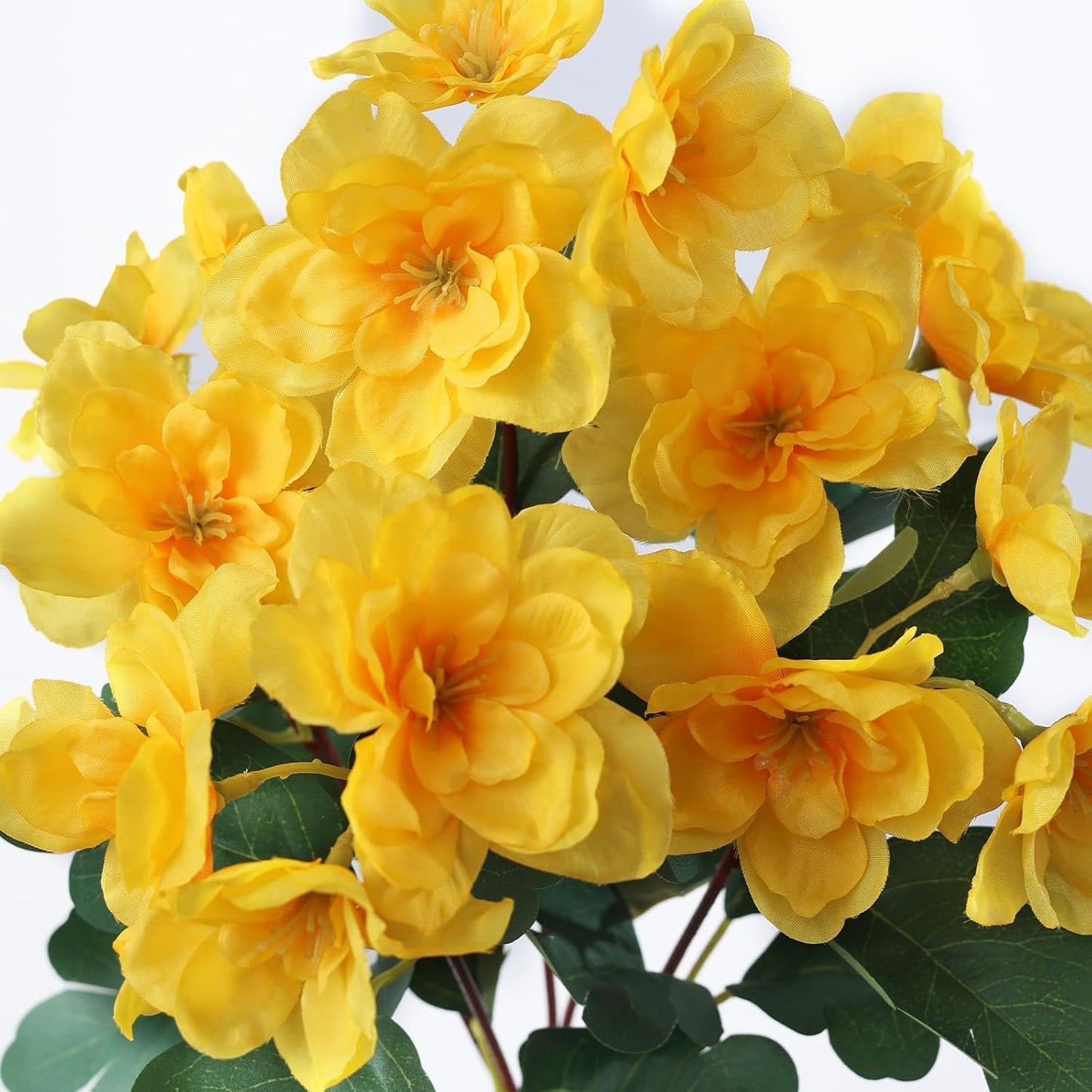 8 Bundles 16" Artificial Azalea Flower Bouquet for Front Door(Yellow) | Fake Resistant Silk Flower Branches, for Farmhouse Garden Patio Front Porch Spring Summer Outside Decor