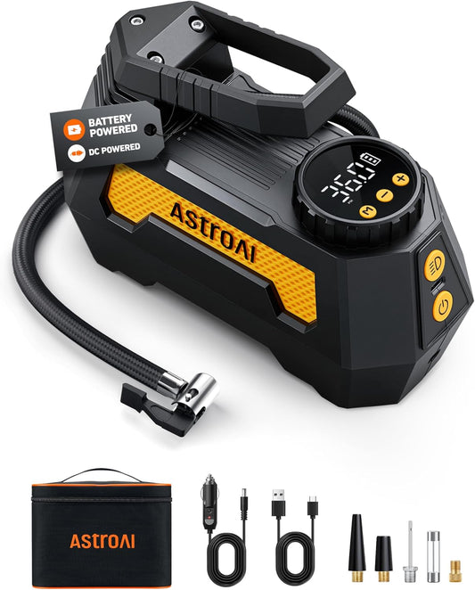 H2 Pro Cordless Tire Inflator Portable Air Compressor Tire Pump with DC 12V & Battery Dual Power Supply Digital Pressure Gauge Fast Inflation Air Pump for Car Tires Motorcycles Bikes Yellow