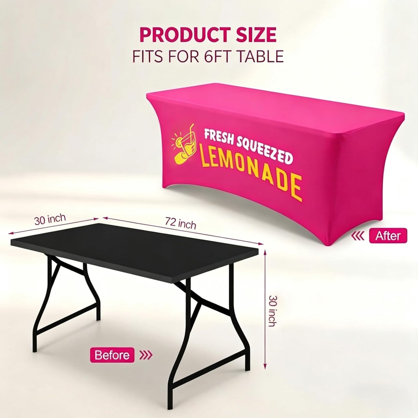 Elastic Lemonade Stand Table Cloth – 70"x30" Fitted Polyester Table Cover for 6 Ft Rectangle Table – Cute Lemon Pattern – Washable & Stain Resistant for Lemonade Stand Supplies (Lemon Rose)
