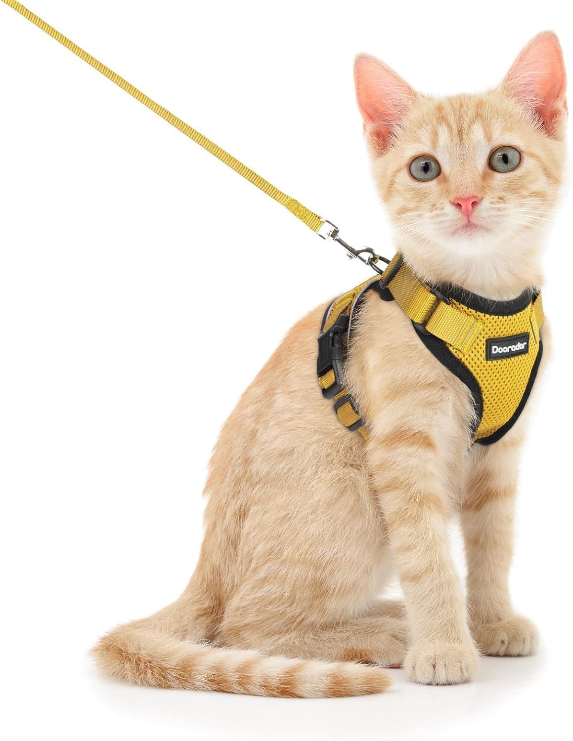 Cat Harness and Leash Set, Adjustable and Escape Proof, Xs | Easy Fit, Snap Buckles, Soft Breathable Vest, Sturdy Clip, Reflective Strips, for Small & Average Cat Walks, Yellow