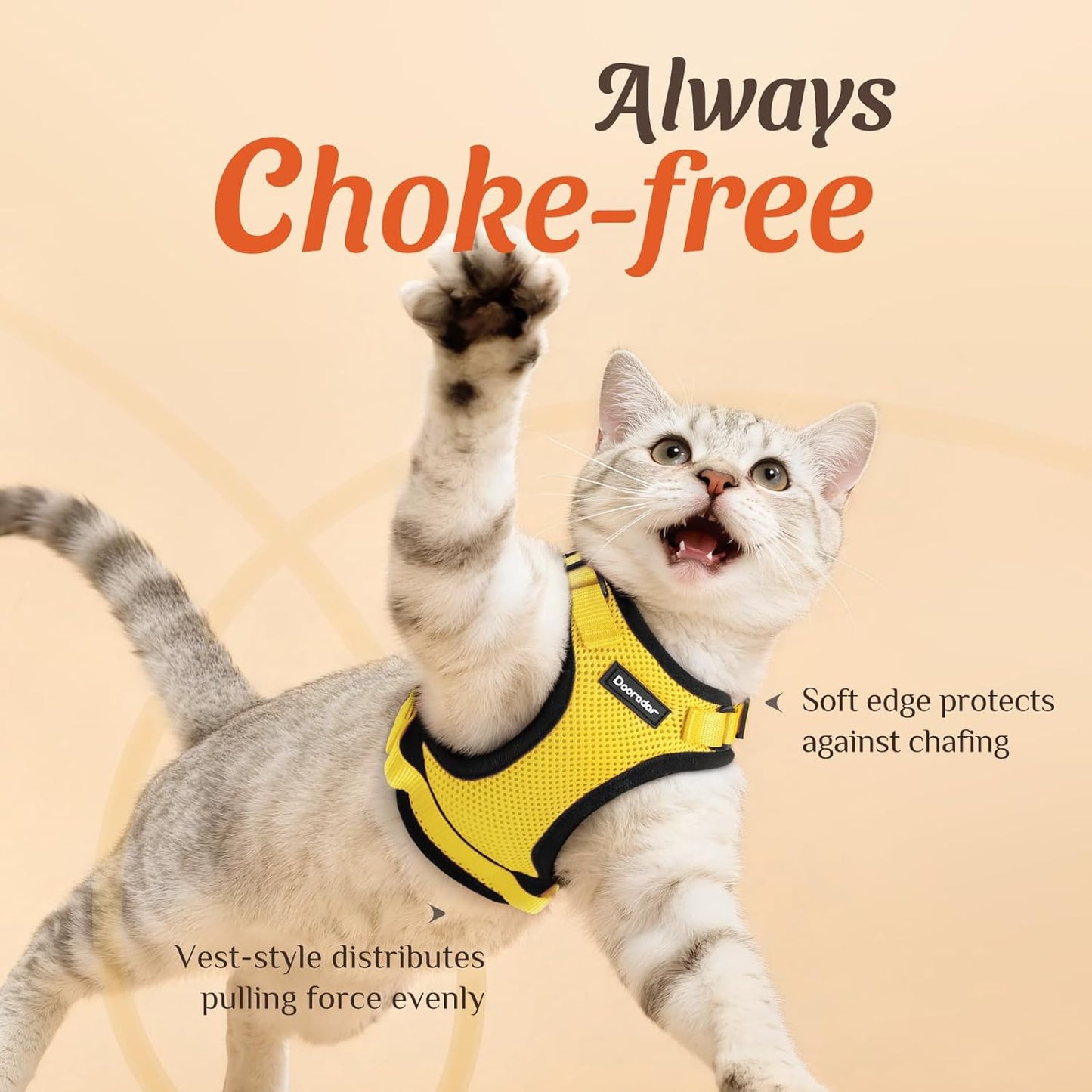 Cat Harness and Leash Set, Adjustable and Escape Proof, Xs | Easy Fit, Snap Buckles, Soft Breathable Vest, Sturdy Clip, Reflective Strips, for Small & Average Cat Walks, Yellow