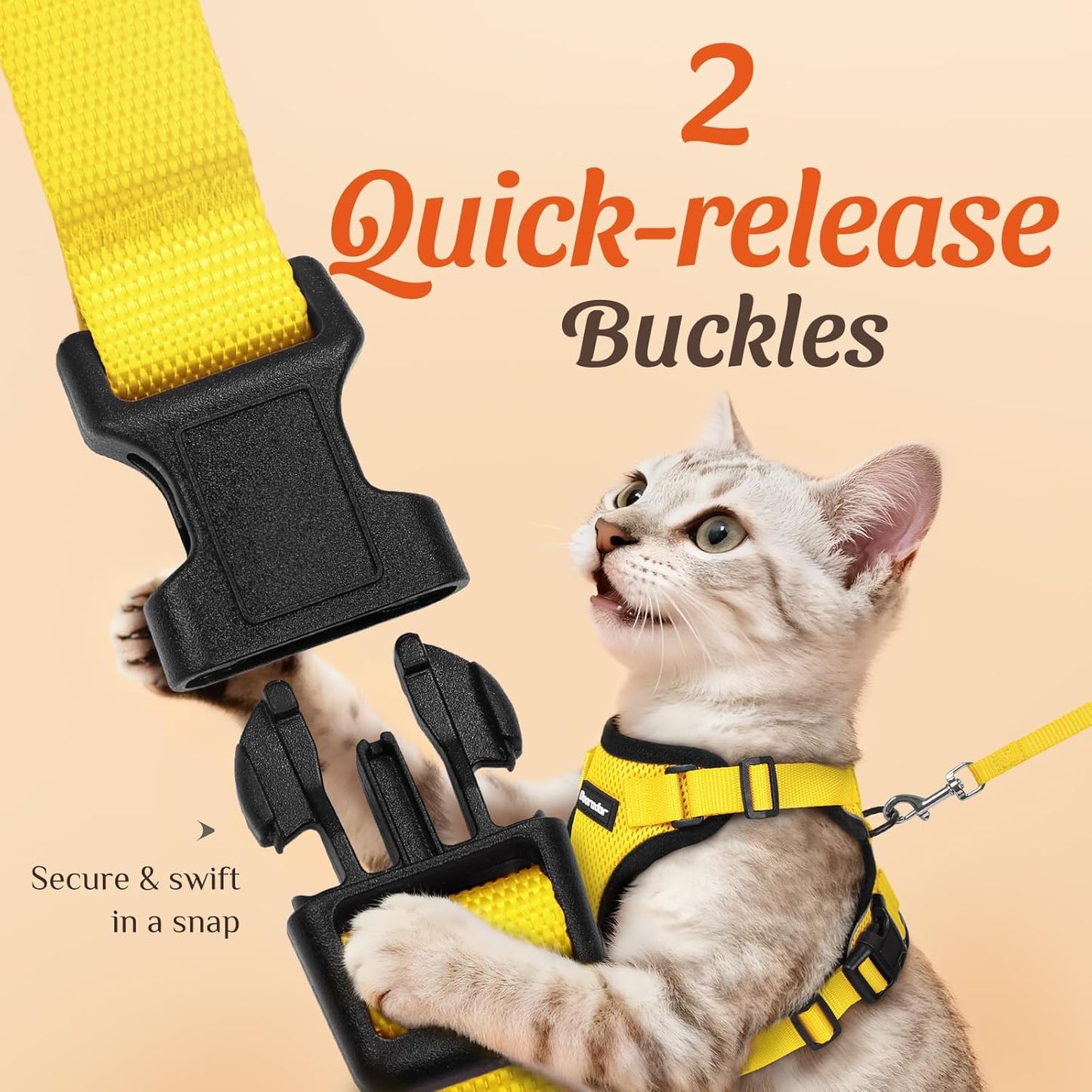 Cat Harness and Leash Set, Adjustable and Escape Proof, Xs | Easy Fit, Snap Buckles, Soft Breathable Vest, Sturdy Clip, Reflective Strips, for Small & Average Cat Walks, Yellow