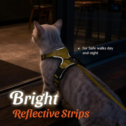 Cat Harness and Leash Set, Adjustable and Escape Proof, Xs | Easy Fit, Snap Buckles, Soft Breathable Vest, Sturdy Clip, Reflective Strips, for Small & Average Cat Walks, Yellow