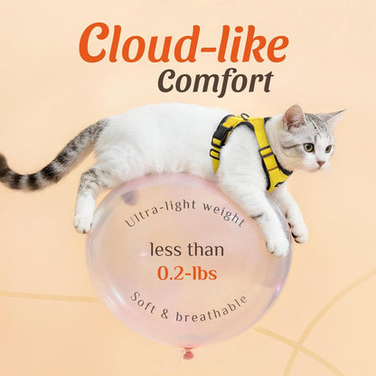 Cat Harness and Leash Set, Adjustable and Escape Proof, Xs | Easy Fit, Snap Buckles, Soft Breathable Vest, Sturdy Clip, Reflective Strips, for Small & Average Cat Walks, Yellow