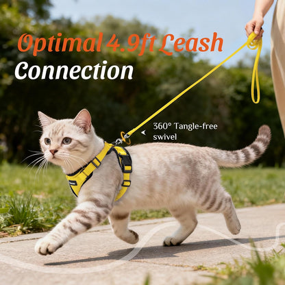 Cat Harness and Leash Set, Adjustable and Escape Proof, Xs | Easy Fit, Snap Buckles, Soft Breathable Vest, Sturdy Clip, Reflective Strips, for Small & Average Cat Walks, Yellow