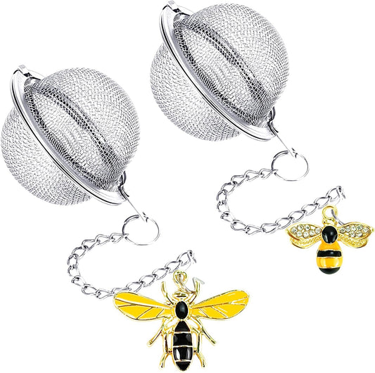 2PC Stainless Steel Mesh Tea Infuser,2.1 inch Tea Ball with Honey Bee | Tea Diffuser Tea Steeper for Filtering Tea,Tea Infusers for Loose Tea,Tea Strainer for Flavoring Herbal Spices and Seasonings