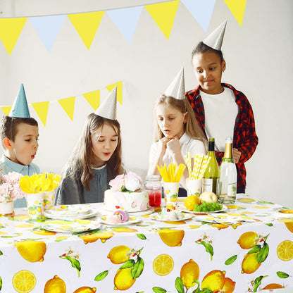 161 Pcs Lemon Party Supplies Serves 24 Guests Disposable Lemon Tablecloth Dinnerware Set 2 Sizes of Paper Plate Cup Napkin Knife Fork Spoon Straw for Birthday Baby Shower Wedding Dining Picnic
