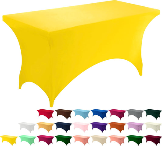 Spandex Tablecloth 1 Pack [6FT, Yellow] Tight, Fitted, Washable and Wrinkle Resistant Stretch Rectangular Patio Table Cover for Event, Wedding, Banquet & Parties [72Lx30Wx30H Inch]