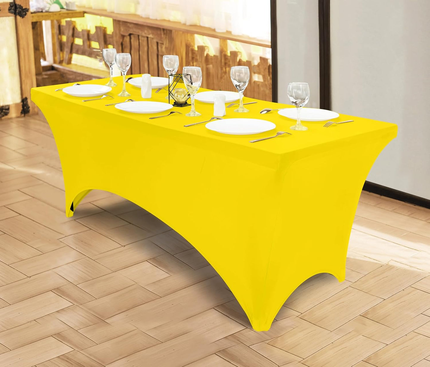 Spandex Tablecloth 1 Pack [6FT, Yellow] Tight, Fitted, Washable and Wrinkle Resistant Stretch Rectangular Patio Table Cover for Event, Wedding, Banquet & Parties [72Lx30Wx30H Inch]