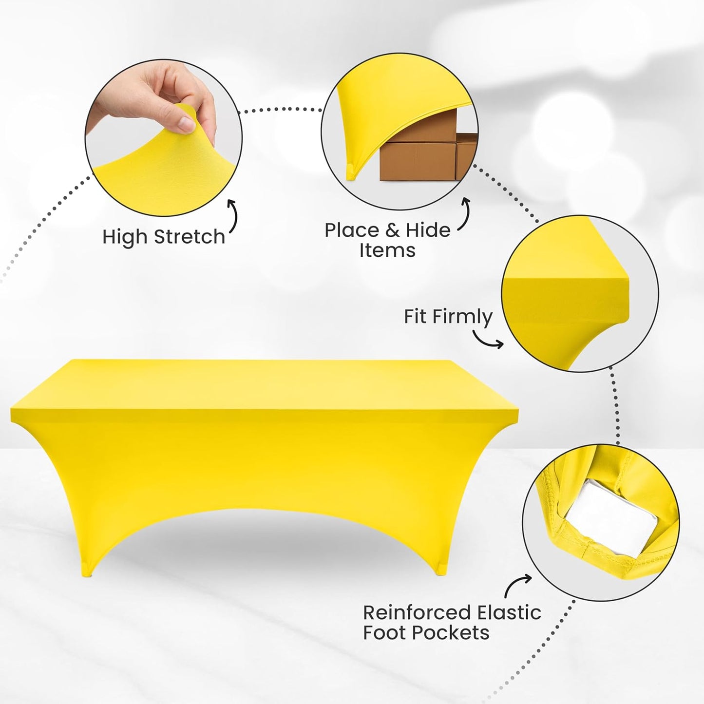 Spandex Tablecloth 1 Pack [6FT, Yellow] Tight, Fitted, Washable and Wrinkle Resistant Stretch Rectangular Patio Table Cover for Event, Wedding, Banquet & Parties [72Lx30Wx30H Inch]
