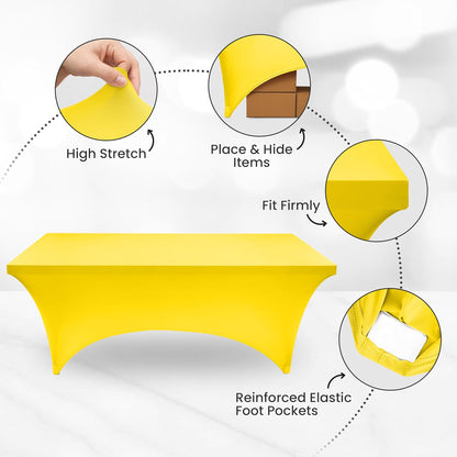 Spandex Tablecloth 1 Pack [6FT, Yellow] Tight, Fitted, Washable and Wrinkle Resistant Stretch Rectangular Patio Table Cover for Event, Wedding, Banquet & Parties [72Lx30Wx30H Inch]