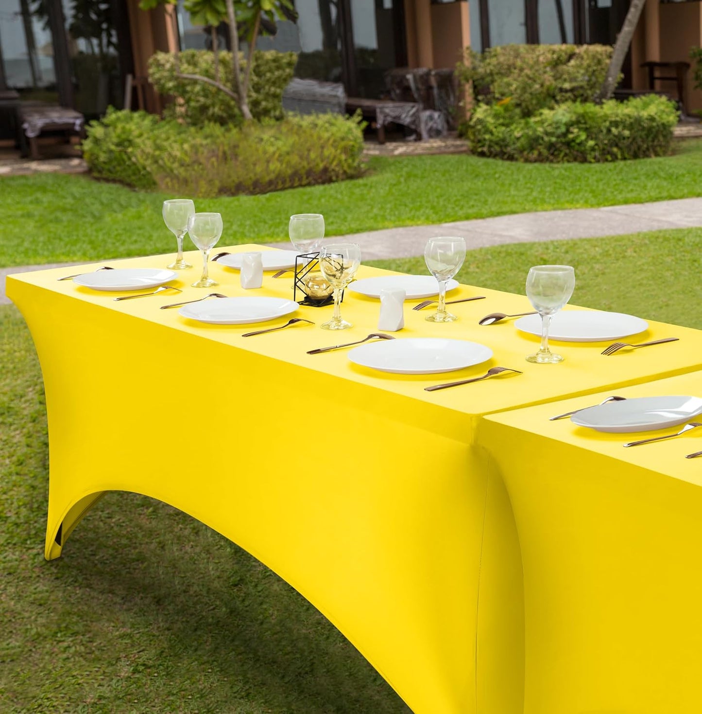 Spandex Tablecloth 1 Pack [6FT, Yellow] Tight, Fitted, Washable and Wrinkle Resistant Stretch Rectangular Patio Table Cover for Event, Wedding, Banquet & Parties [72Lx30Wx30H Inch]