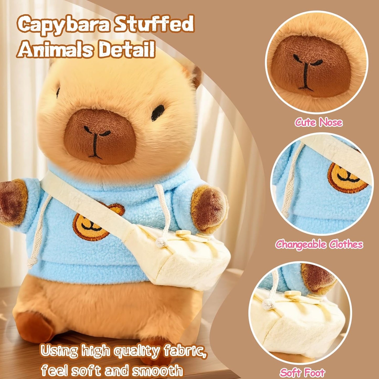 10.2" Brown Capybara Plush Toy with 9 Clothes and Accessories Super Soft Capybara Stuffed Animal for Kids Girls Boys (Yellow Capybara)