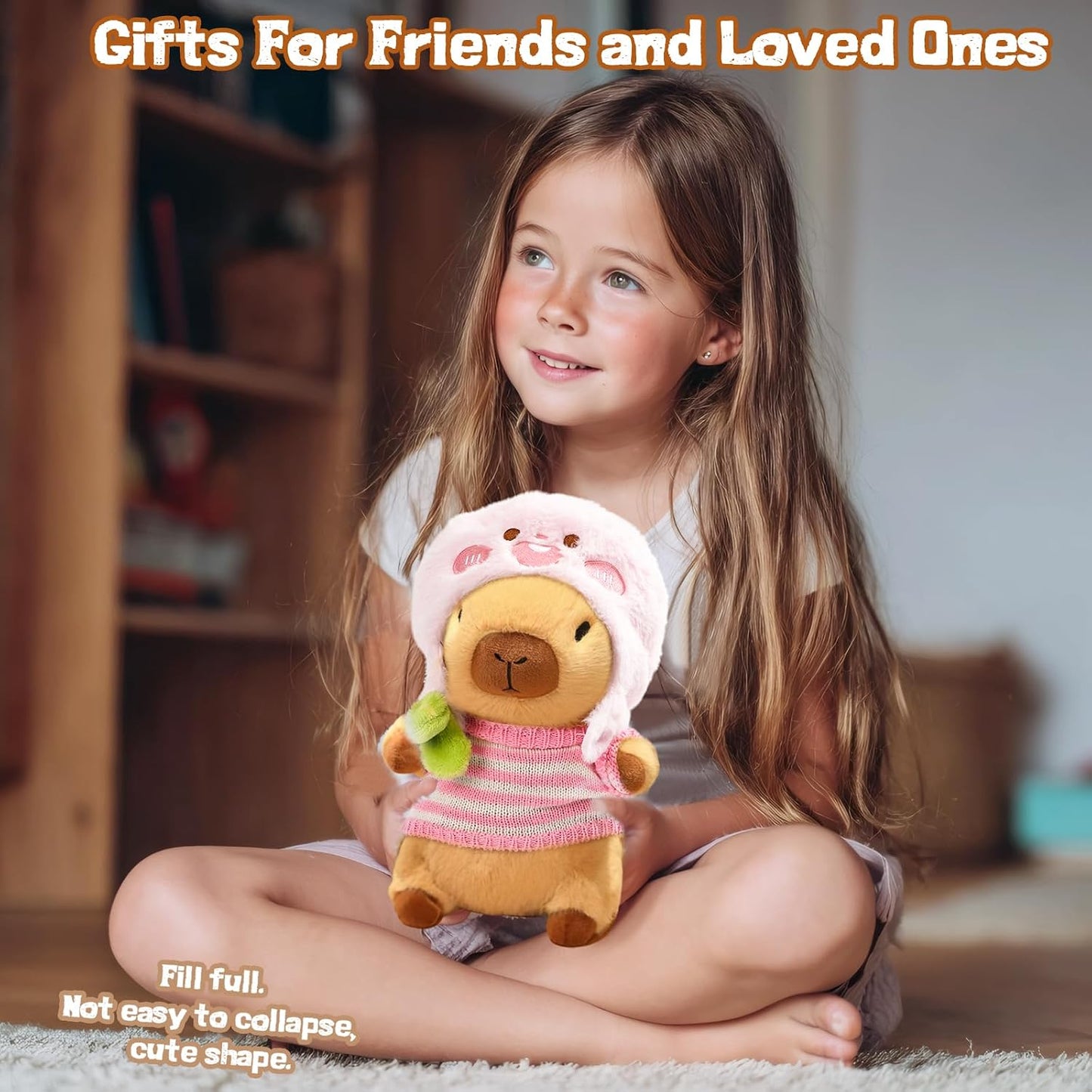 10.2" Brown Capybara Plush Toy with 9 Clothes and Accessories Super Soft Capybara Stuffed Animal for Kids Girls Boys (Yellow Capybara)
