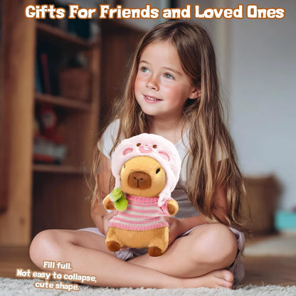 10.2" Brown Capybara Plush Toy with 9 Clothes and Accessories Super Soft Capybara Stuffed Animal for Kids Girls Boys (Yellow Capybara)