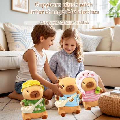 10.2" Brown Capybara Plush Toy with 9 Clothes and Accessories Super Soft Capybara Stuffed Animal for Kids Girls Boys (Yellow Capybara)