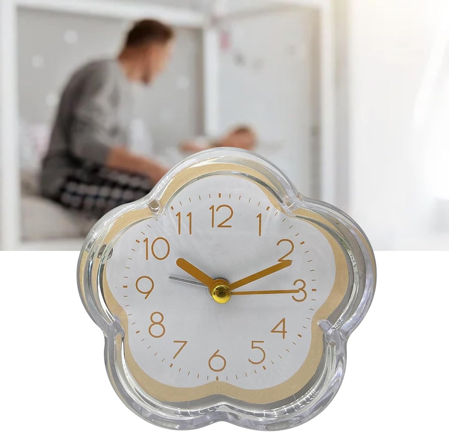 Cute Alarm Clock, Flower Shape Silent Desktop Clock for Bedroom, Bedside, Option (Yellow)
