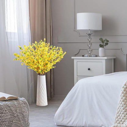 10PCS 34.65'' Artificial Forsythia Branches Yellow Flowers Long Stem | Fake Forsythia Blossom Long Stems Fake Winter Jasmine Cemetery Flowers for Home Table Wedding Graveyard Indoor Outdoor Decor