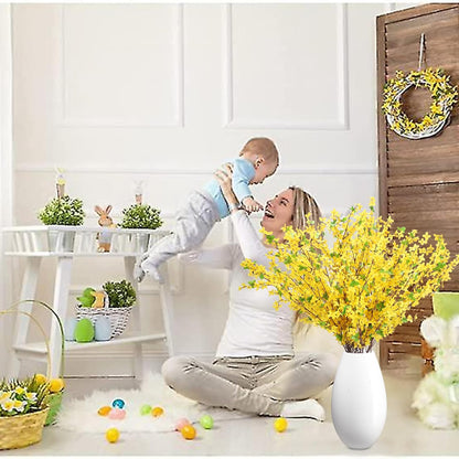 10PCS 34.65'' Artificial Forsythia Branches Yellow Flowers Long Stem | Fake Forsythia Blossom Long Stems Fake Winter Jasmine Cemetery Flowers for Home Table Wedding Graveyard Indoor Outdoor Decor