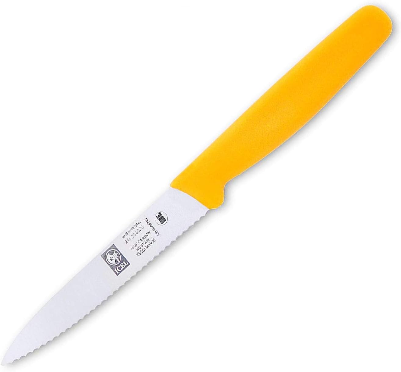 4 Inch Paring Knife, Serrated Edge - Point Tip - High Carbon German Stainless Steel Razor-Sharp Blade, Yellow Handle