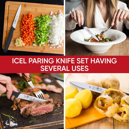 4 Inch Paring Knife, Serrated Edge - Point Tip - High Carbon German Stainless Steel Razor-Sharp Blade, Yellow Handle