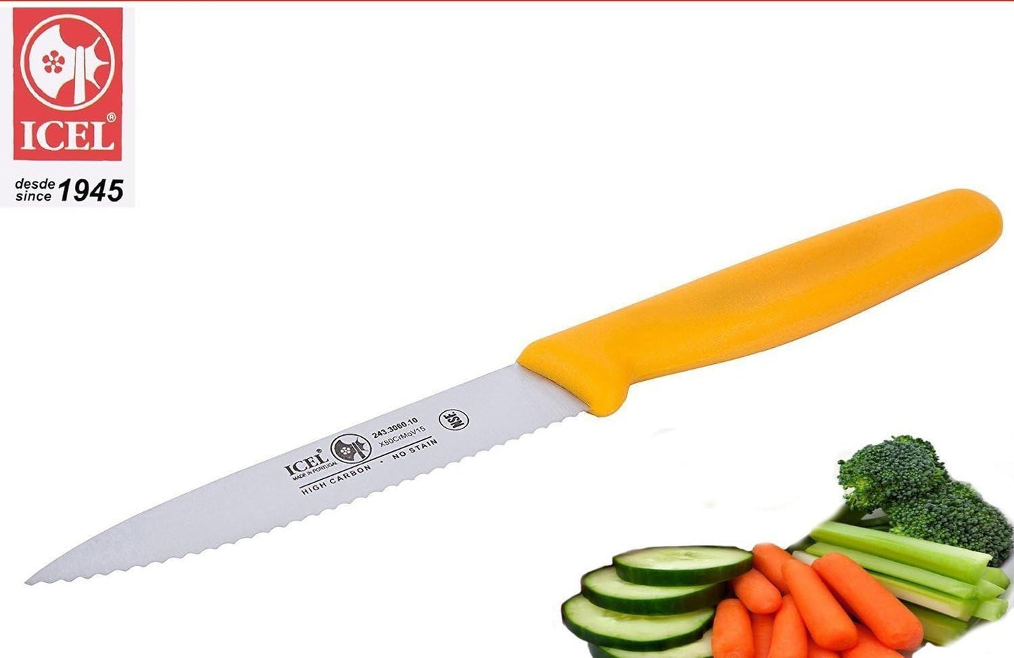 4 Inch Paring Knife, Serrated Edge - Point Tip - High Carbon German Stainless Steel Razor-Sharp Blade, Yellow Handle