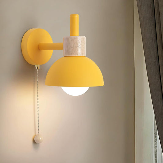 1-Light Nordic Bathroom Wall Sconce with Pull Chain Switch, Modern Vanity Wall Lamp, Bedside Wall Lights for Mirror Kitchen Living Room Hallway Cabinet Porch(Yellow)