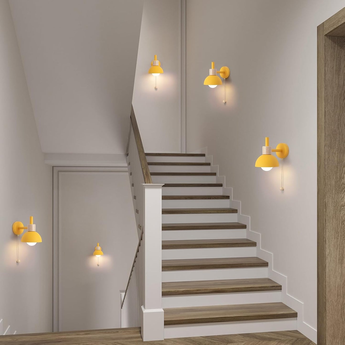 1-Light Nordic Bathroom Wall Sconce with Pull Chain Switch, Modern Vanity Wall Lamp, Bedside Wall Lights for Mirror Kitchen Living Room Hallway Cabinet Porch(Yellow)