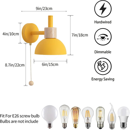 1-Light Nordic Bathroom Wall Sconce with Pull Chain Switch, Modern Vanity Wall Lamp, Bedside Wall Lights for Mirror Kitchen Living Room Hallway Cabinet Porch(Yellow)