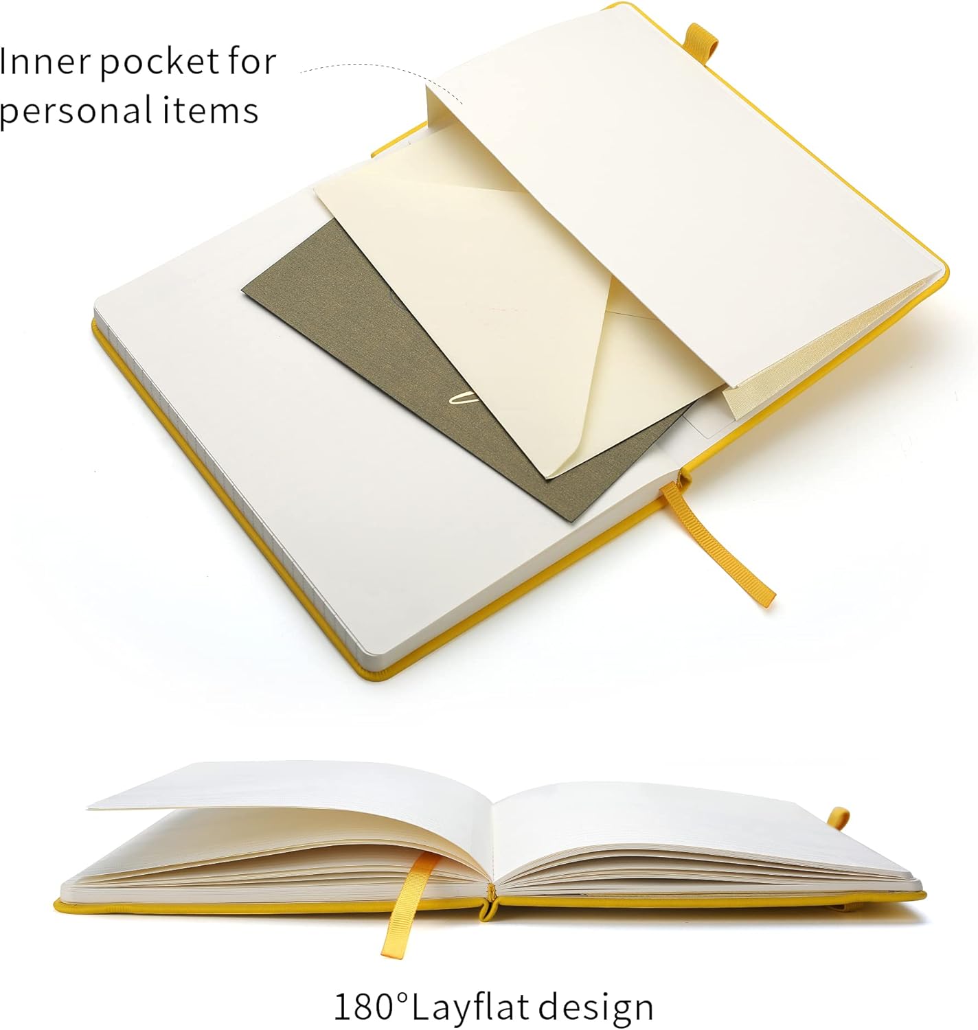 Lined Journal Notebooks with Pen Loop, Hardcover Notebook Journal for Work, 100Gsm Premium Thick Paper with Inner Pocket, Medium 5.7''''x8.4'''', ?Yellow, Ruled, 1 Pack