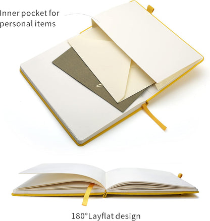 Lined Journal Notebooks with Pen Loop, Hardcover Notebook Journal for Work, 100Gsm Premium Thick Paper with Inner Pocket, Medium 5.7''''x8.4'''', ?Yellow, Ruled, 1 Pack