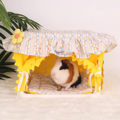 Guinea Pig Bed Hideout XXS Rabbit Rat Pet Sleeping House Cave Bunk Bed Double Hammock Guinea Pig Bed Washable Waterproof (Yellow)