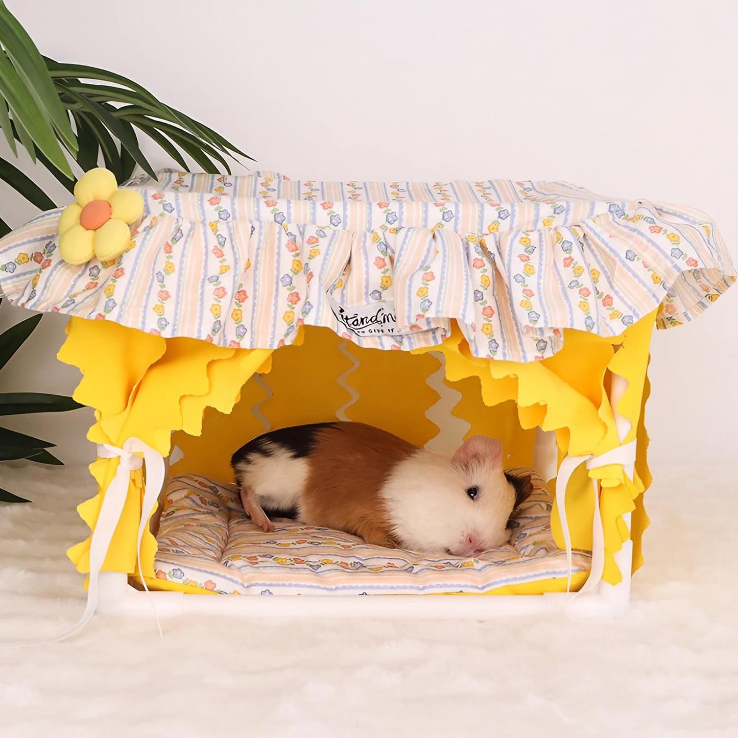 Guinea Pig Bed Hideout XXS Rabbit Rat Pet Sleeping House Cave Bunk Bed Double Hammock Guinea Pig Bed Washable Waterproof (Yellow)