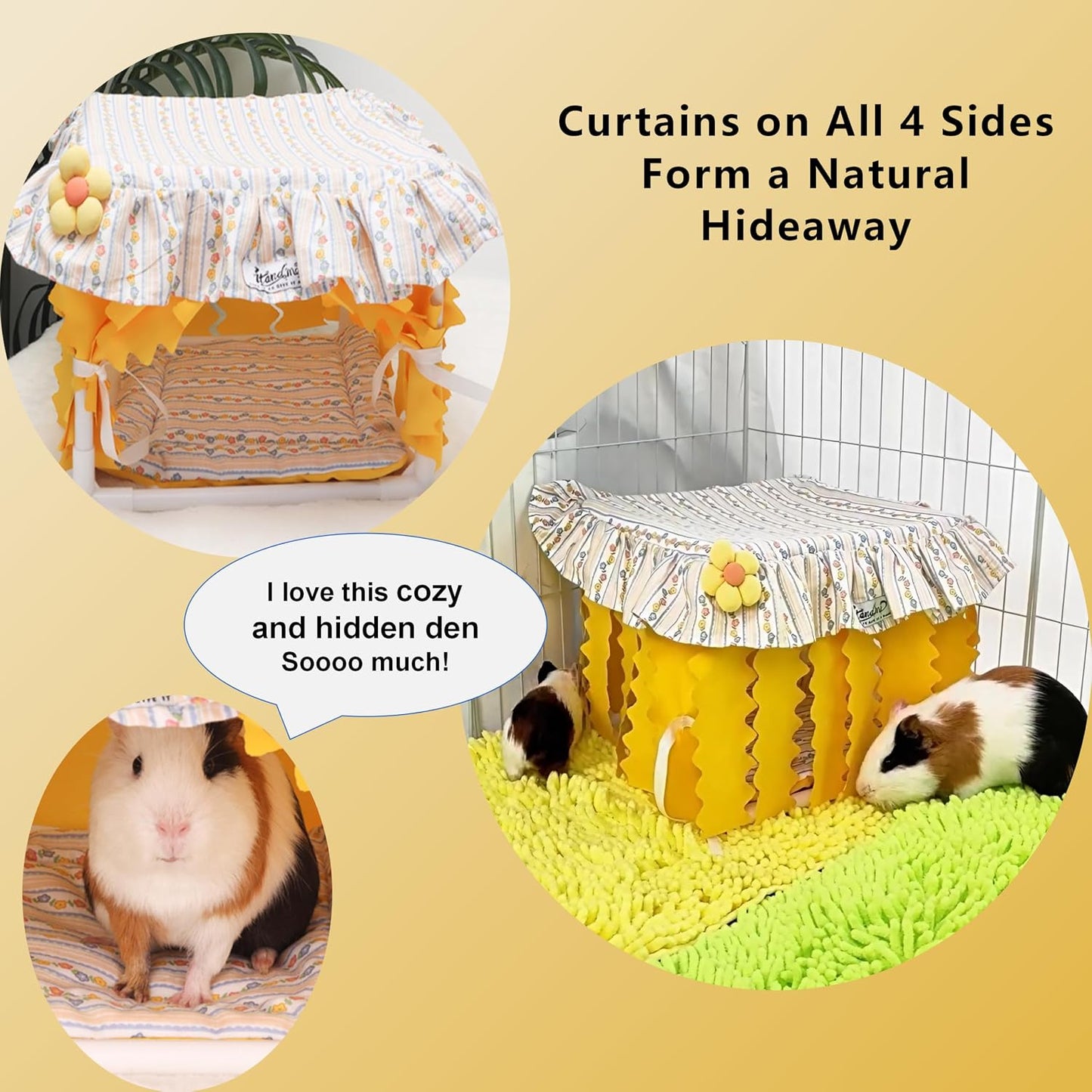 Guinea Pig Bed Hideout XXS Rabbit Rat Pet Sleeping House Cave Bunk Bed Double Hammock Guinea Pig Bed Washable Waterproof (Yellow)