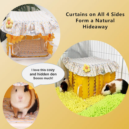 Guinea Pig Bed Hideout XXS Rabbit Rat Pet Sleeping House Cave Bunk Bed Double Hammock Guinea Pig Bed Washable Waterproof (Yellow)