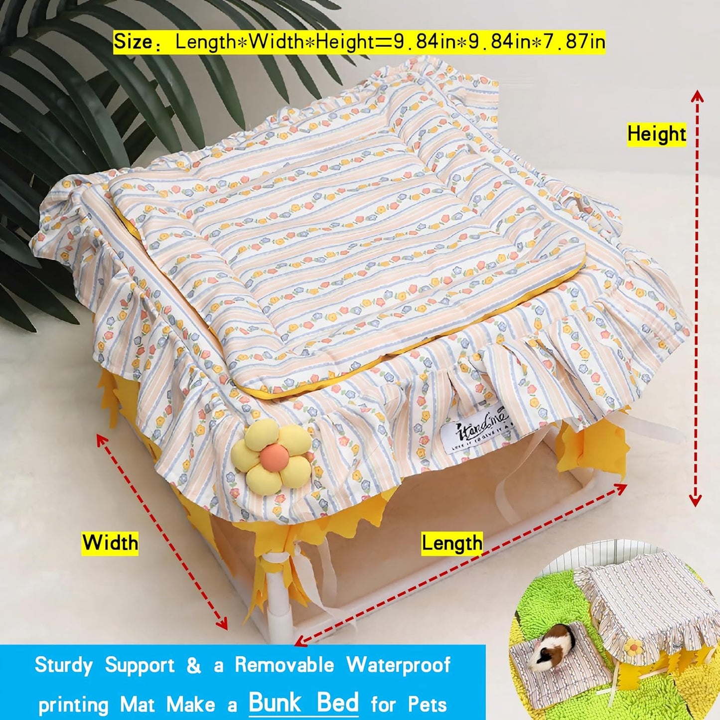 Guinea Pig Bed Hideout XXS Rabbit Rat Pet Sleeping House Cave Bunk Bed Double Hammock Guinea Pig Bed Washable Waterproof (Yellow)
