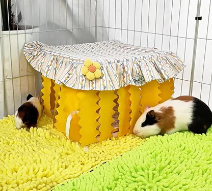 Guinea Pig Bed Hideout XXS Rabbit Rat Pet Sleeping House Cave Bunk Bed Double Hammock Guinea Pig Bed Washable Waterproof (Yellow)