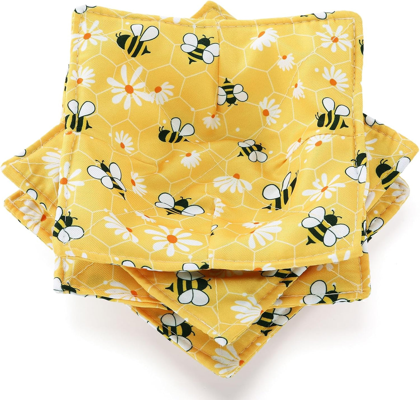 4 Pcs Cotton Microwave Bowl Cozy Holders for Hot Food Hot Pads Soup Bowl Potholders Heat Resistant Multipurpose Quilted Safe Holders for Kitchen Plate Supply(Bright Yellow,Bee Style)