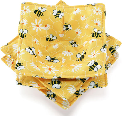 4 Pcs Cotton Microwave Bowl Cozy Holders for Hot Food Hot Pads Soup Bowl Potholders Heat Resistant Multipurpose Quilted Safe Holders for Kitchen Plate Supply(Bright Yellow,Bee Style)