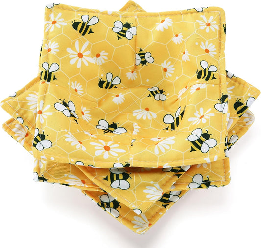 4 Pcs Cotton Microwave Bowl Cozy Holders for Hot Food Hot Pads Soup Bowl Potholders Heat Resistant Multipurpose Quilted Safe Holders for Kitchen Plate Supply(Bright Yellow,Bee Style)