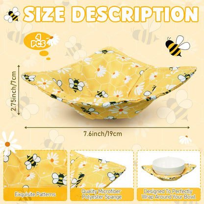 4 Pcs Cotton Microwave Bowl Cozy Holders for Hot Food Hot Pads Soup Bowl Potholders Heat Resistant Multipurpose Quilted Safe Holders for Kitchen Plate Supply(Bright Yellow,Bee Style)