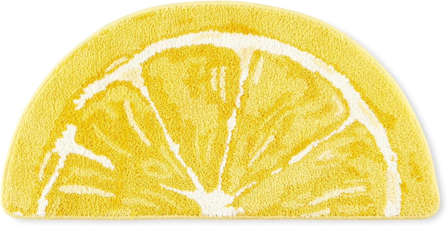 Town & Country Play Citrus Slice Lemon Half Circle Shaped Bath Mat, Absorbent Tufted Floor Mat, Non-Slip Backing, Machine Washable, Yellow, 34.7"x18.1"