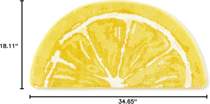 Town & Country Play Citrus Slice Lemon Half Circle Shaped Bath Mat, Absorbent Tufted Floor Mat, Non-Slip Backing, Machine Washable, Yellow, 34.7"x18.1"
