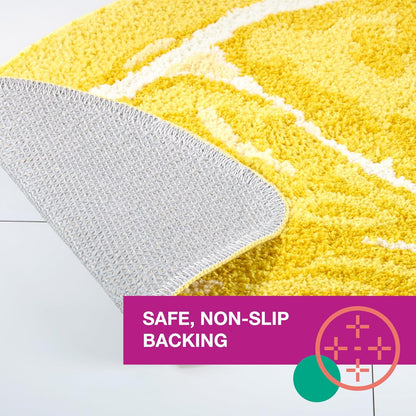 Town & Country Play Citrus Slice Lemon Half Circle Shaped Bath Mat, Absorbent Tufted Floor Mat, Non-Slip Backing, Machine Washable, Yellow, 34.7"x18.1"